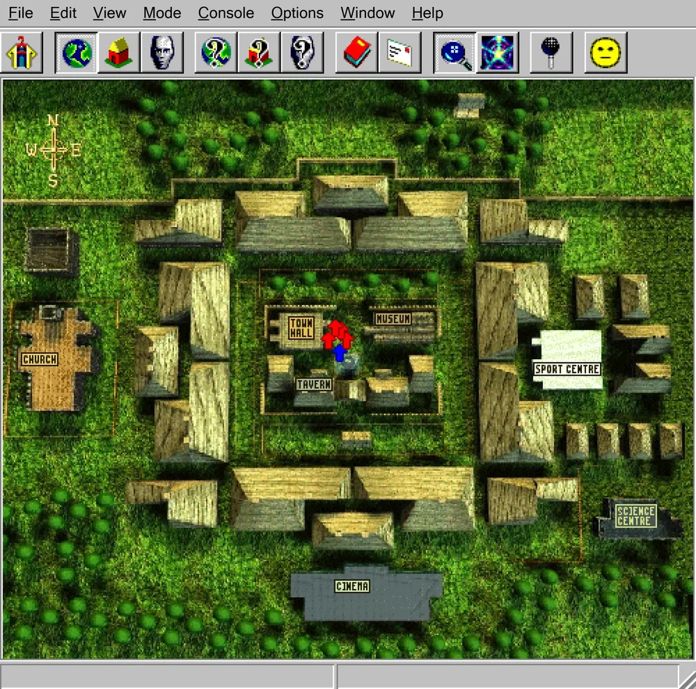 The full screen town map with building names