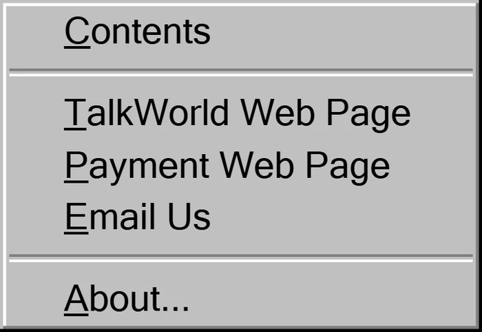 The Help menu