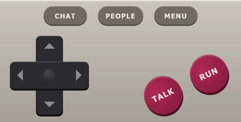 The touch pad: CHAT, PEOPLE and MENU buttons, a direction pad, and red TALK and RUN buttons
